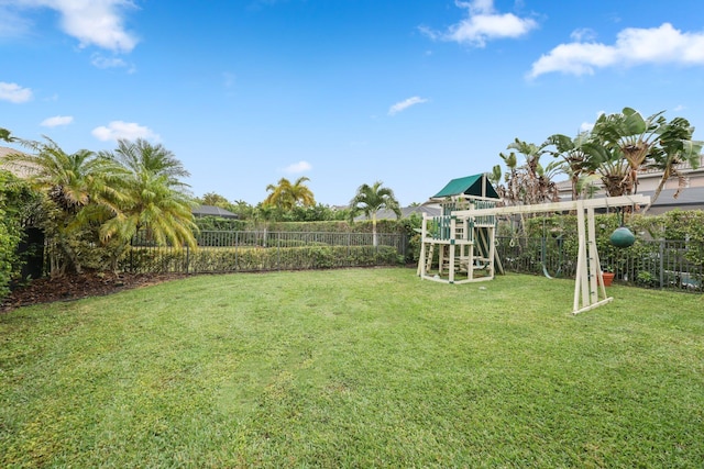 view of yard with a playground