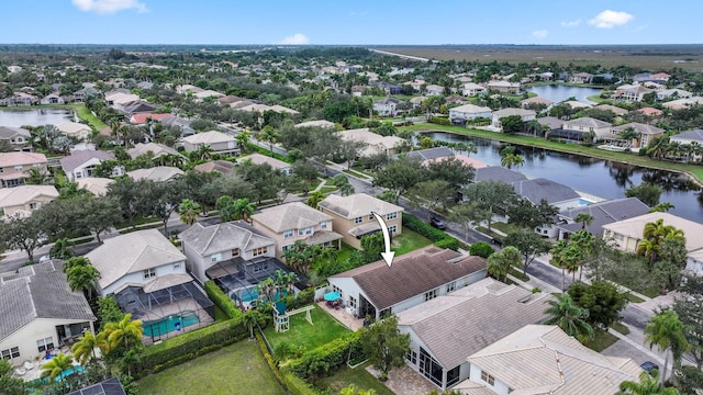 bird's eye view featuring a water view