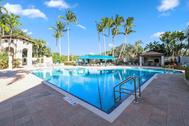 view of pool with a gazebo and a patio area