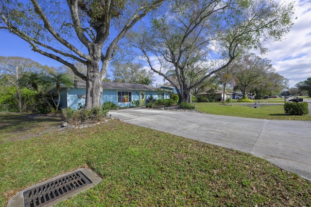 ranch-style home with a front lawn