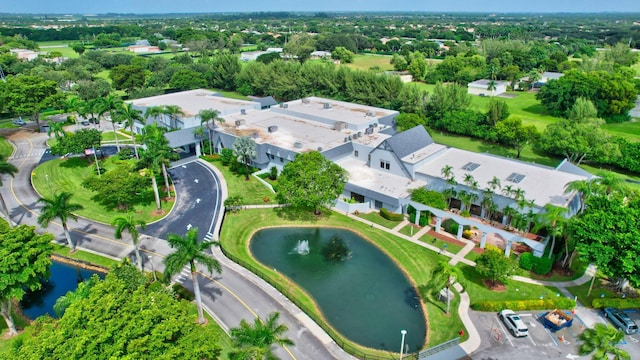 aerial view featuring a water view and a residential view