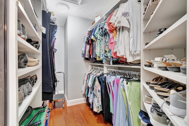 walk in closet featuring wood-type flooring