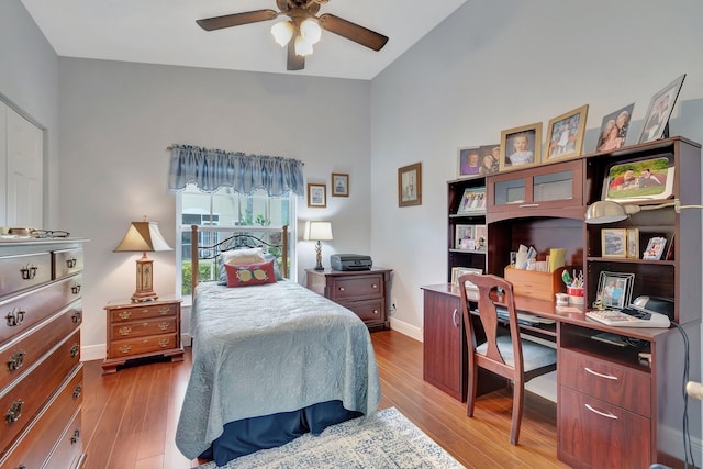 bedroom featuring ceiling fan and light hardwood / wood-style floors