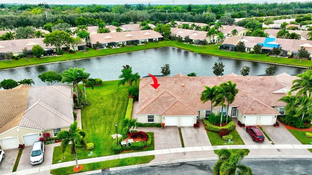 aerial view featuring a water view