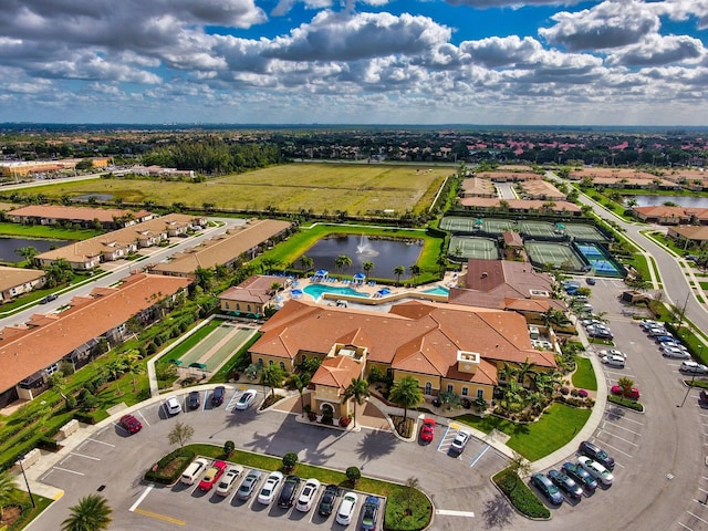 aerial view with a water view