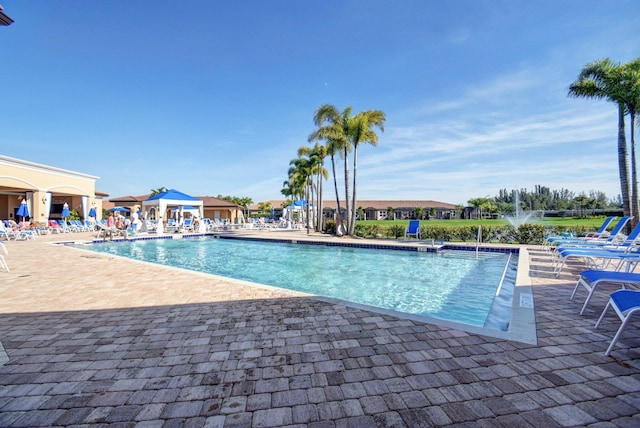 view of swimming pool featuring a patio