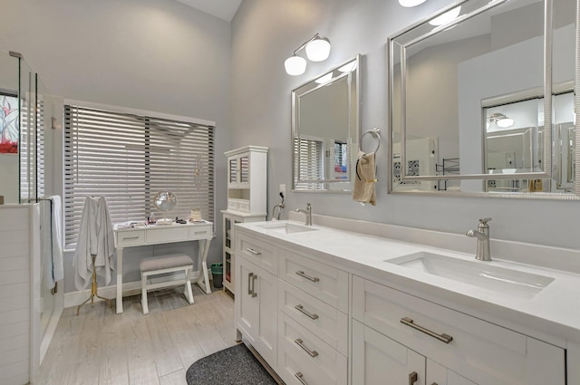 bathroom featuring vanity and hardwood / wood-style floors