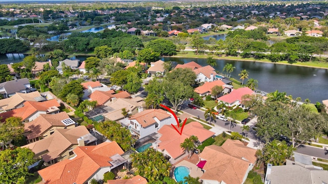 bird's eye view featuring a water view