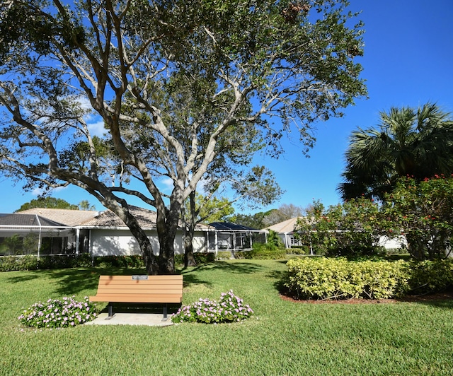 view of yard with a lanai