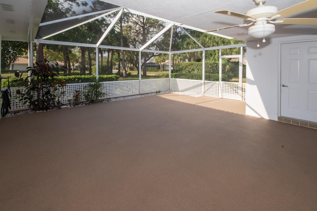 view of patio featuring ceiling fan