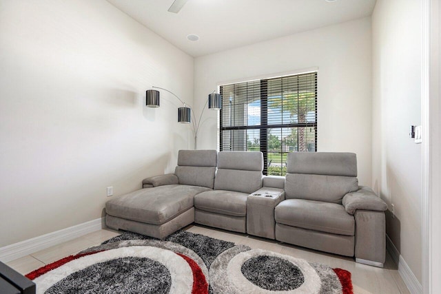 living room with light tile patterned floors