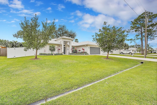 view of front facade featuring a garage and a front lawn