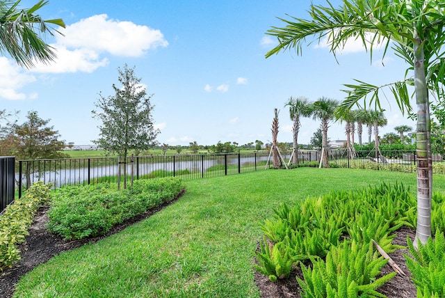 view of yard with a water view