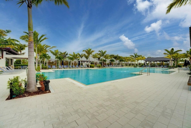 view of pool with a gazebo and a patio area