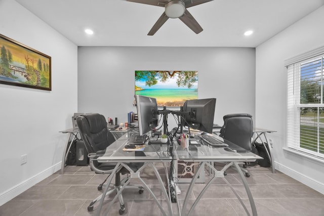 1316 SW Abacus Ave, Port Saint Lucie, FL 34953 - tiled home office with ceiling fan, baseboards, and recessed lighting