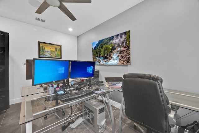 1316 SW Abacus Ave, Port Saint Lucie, FL 34953 - tiled office featuring ceiling fan, baseboards, and recessed lighting