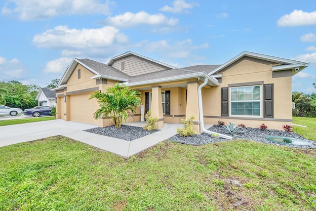 1316 SW Abacus Ave, Port Saint Lucie, FL 34953 - ranch-style home with stucco siding, concrete driveway, a front lawn, a porch, and a garage