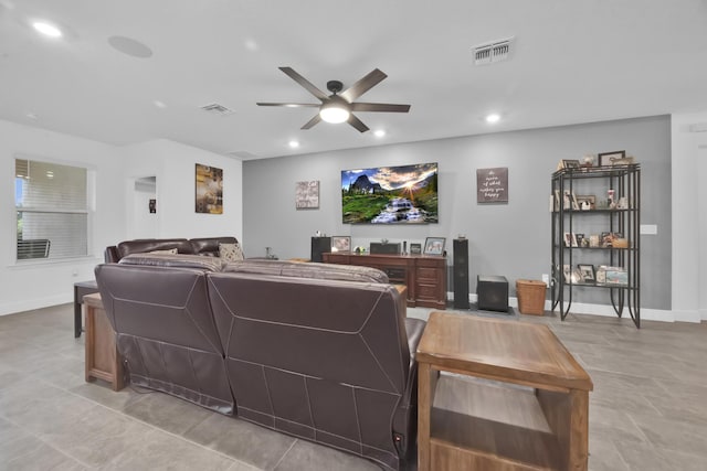 1316 SW Abacus Ave, Port Saint Lucie, FL 34953 - living area with a ceiling fan, baseboards, and recessed lighting