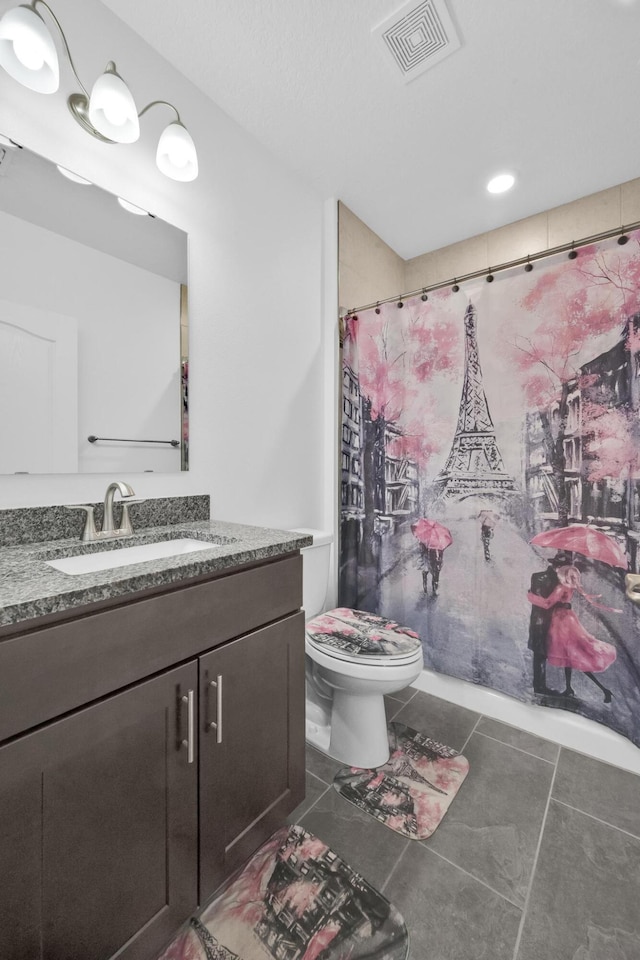 1316 SW Abacus Ave, Port Saint Lucie, FL 34953 - bathroom featuring vanity, toilet, tile patterned floors, and a shower with curtain