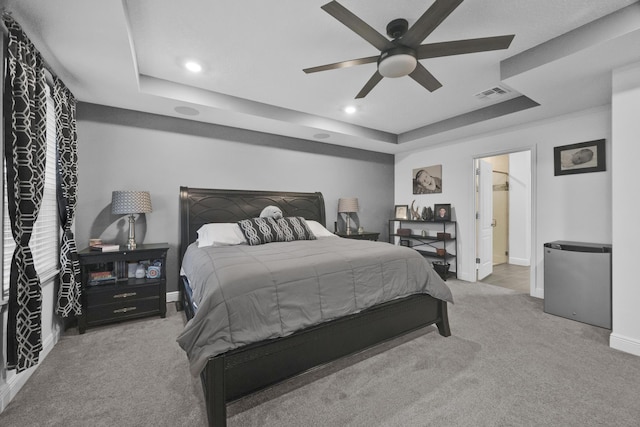 1316 SW Abacus Ave, Port Saint Lucie, FL 34953 - carpeted bedroom featuring a raised ceiling, baseboards, recessed lighting, and a ceiling fan