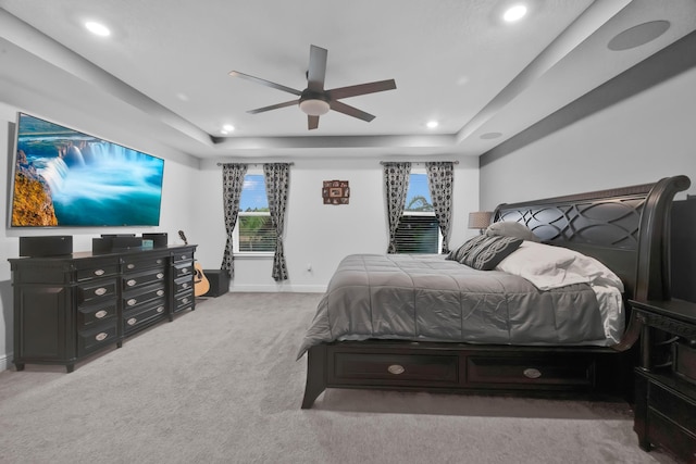 1316 SW Abacus Ave, Port Saint Lucie, FL 34953 - carpeted bedroom with a raised ceiling, recessed lighting, baseboards, and a ceiling fan