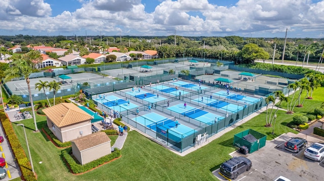 birds eye view of property with a residential view