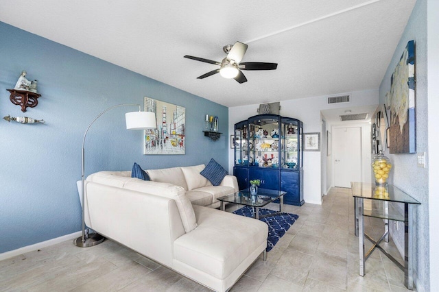 living room featuring ceiling fan