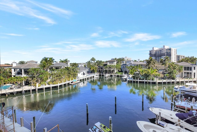 view of dock with a water view