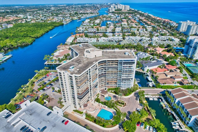 bird's eye view featuring a water view