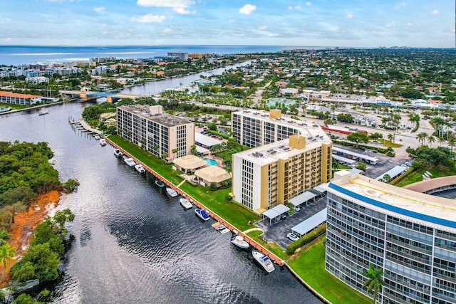 aerial view with a water view