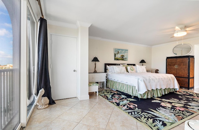 tiled bedroom with ornamental molding