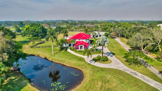 aerial view with a water view