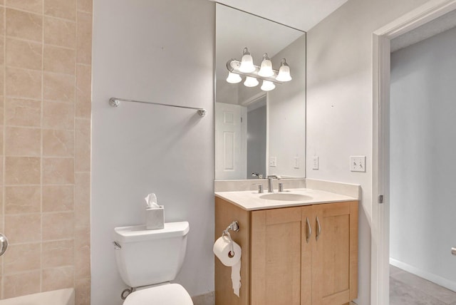 full bathroom featuring vanity, toilet, and plus walk in shower