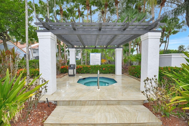 view of swimming pool featuring a pergola and a community hot tub