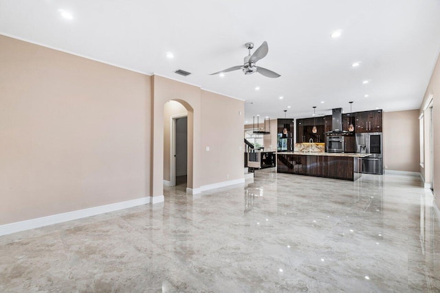 living room with ceiling fan