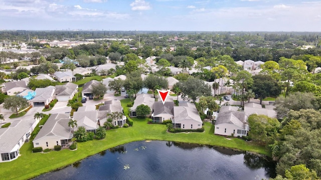 aerial view featuring a water view