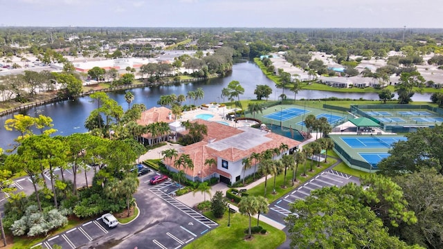 drone / aerial view featuring a water view