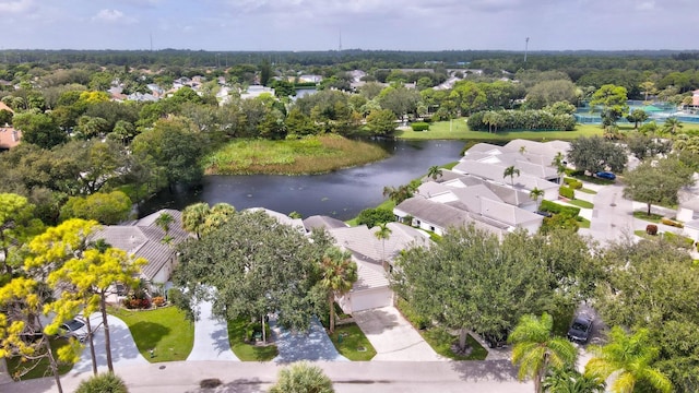 bird's eye view featuring a water view