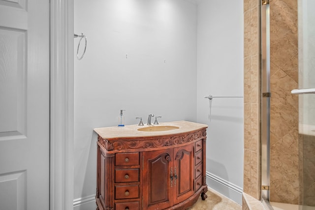 bathroom featuring vanity and walk in shower