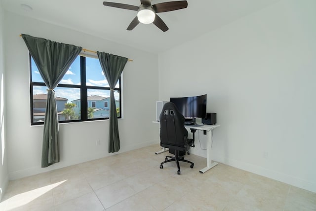 home office with ceiling fan