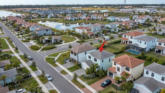 aerial view with a water view