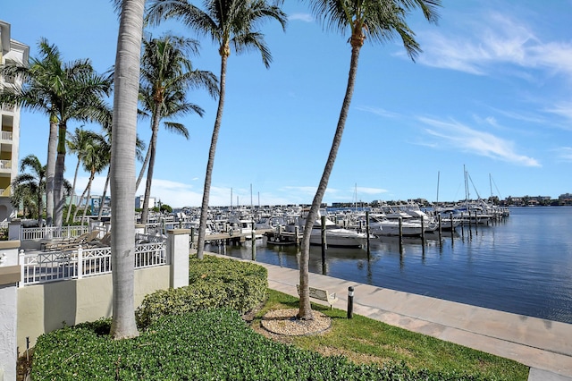 dock area featuring a water view