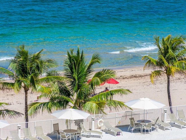 view of water feature featuring a beach view