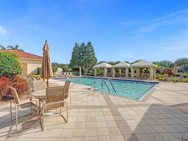 view of pool with a gazebo and a patio area