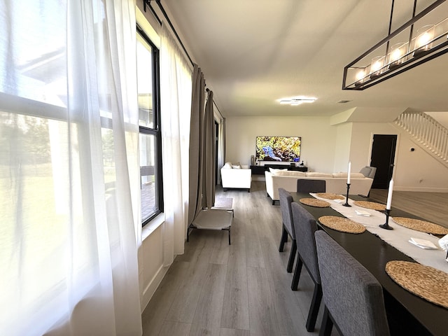 dining space featuring hardwood / wood-style floors and a healthy amount of sunlight