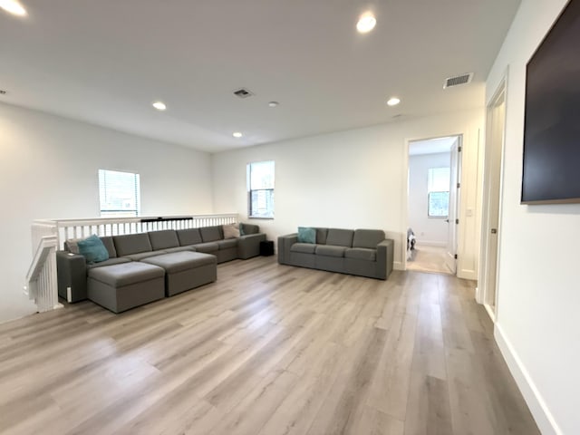 living room with light wood-type flooring