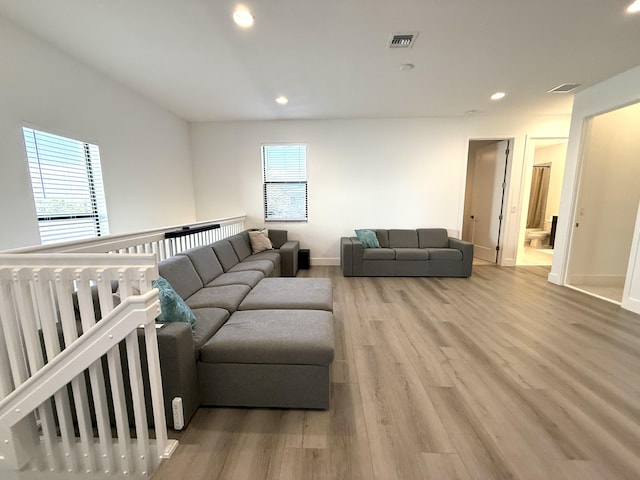 living room with light hardwood / wood-style flooring and plenty of natural light