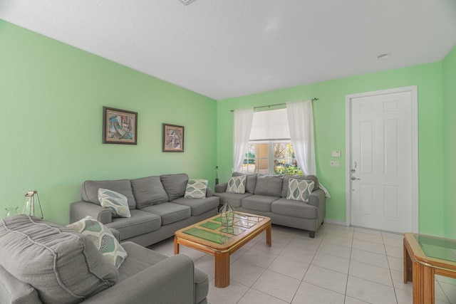 living room featuring light tile patterned floors