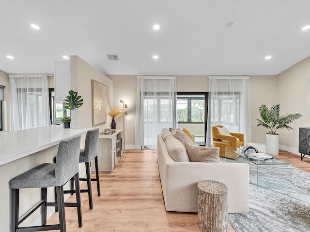 living room featuring light hardwood / wood-style flooring