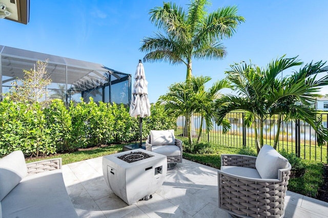 view of patio / terrace featuring an outdoor fire pit and a pergola